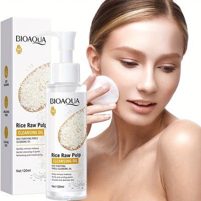 Huile Nettoyante Pores de Riz SADOER 120ml - Couleur- Formule à Base de Riz, Beige Sensible, Demaquillant & Nettoyant Visage Doux, Huile Éclaircissante & Hydratante