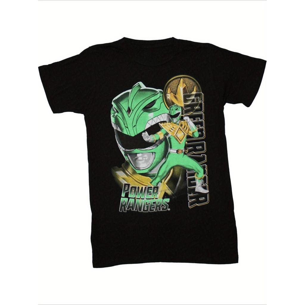Heren Groene Power Ranger T-shirt Plus Size Casual Katoenen T-shirt met Dinosaur Power Rangers Design Korte Mouw Ronde Hals