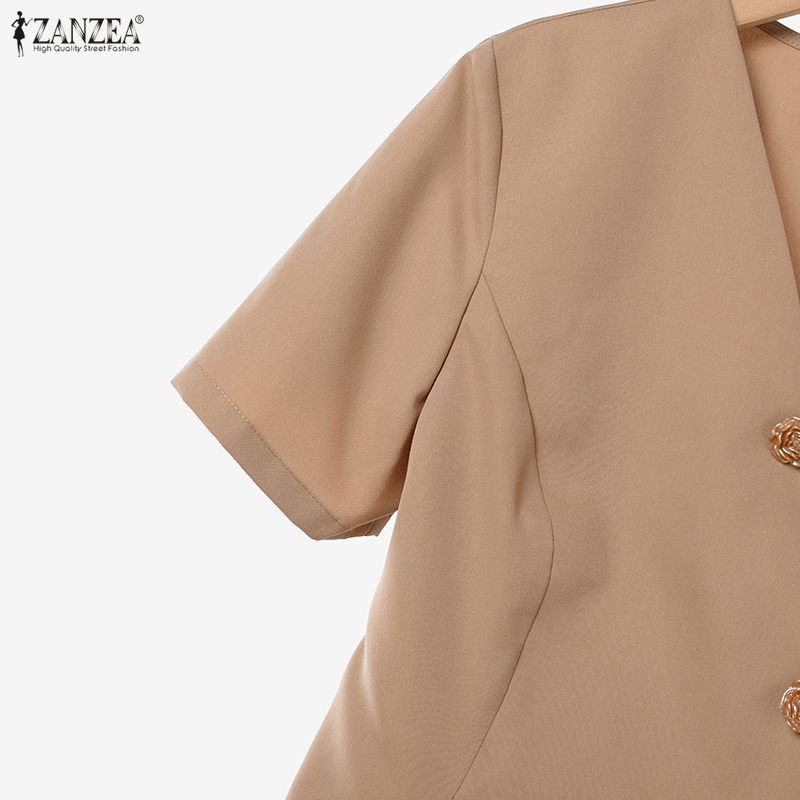 ZANZEA Kadın Kısa Kollu Bluz ve Pantolon Günlük İki Parça Takım Setleri