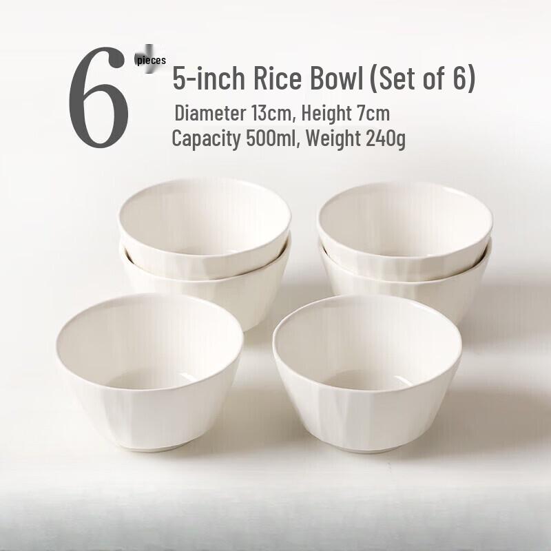 ZISIZ Pure White 5-inch Ceramic Rice Bowl Set