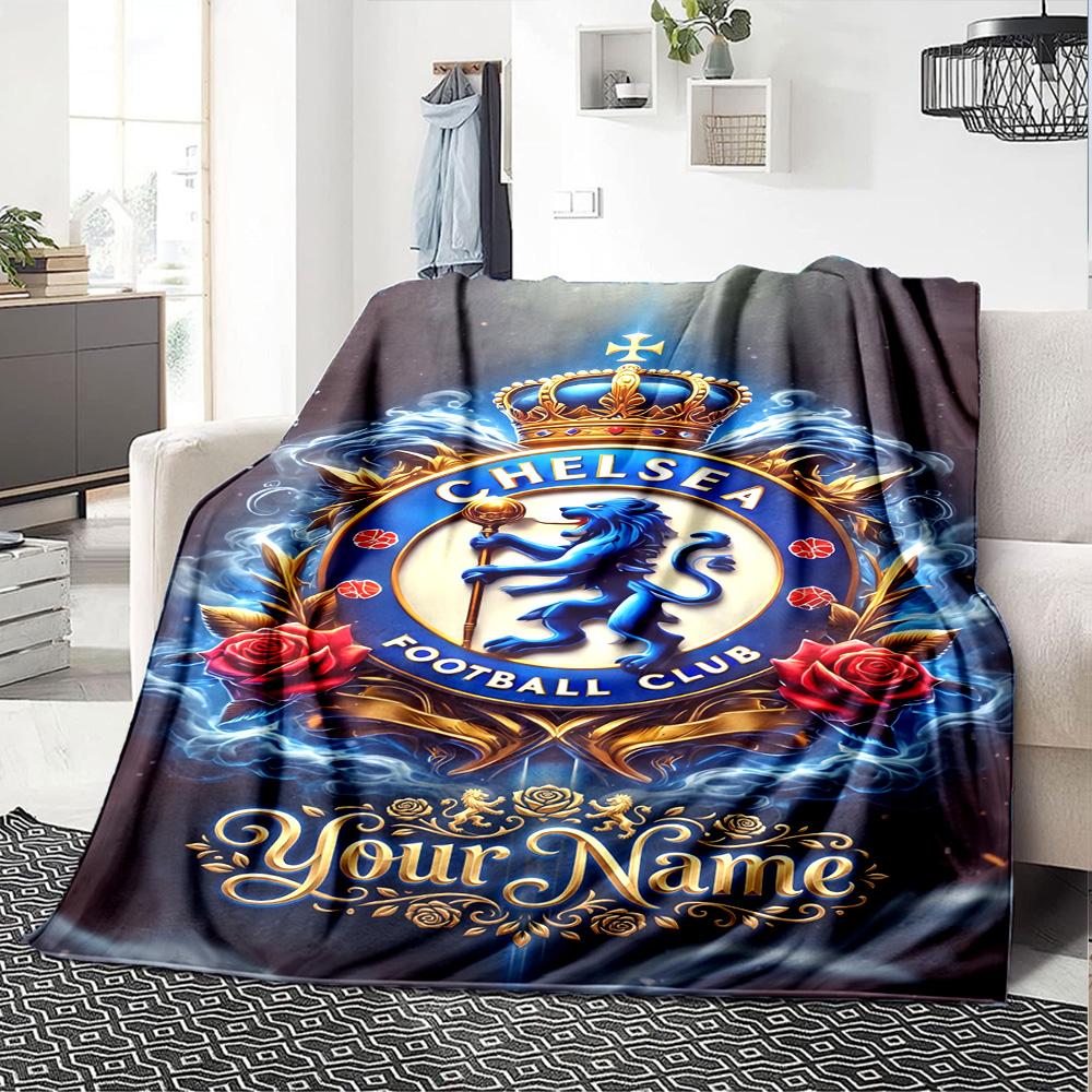 Chelsea Fc Football Player Personalized Text Blanket Gift Customizable Blanket Soft & Cozy Great for Home Decor Couch Bed Seaside