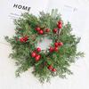 Candlestick Christmas Wreath with Cypress Leaves and Red Berries for Front Door and Yard Decoration