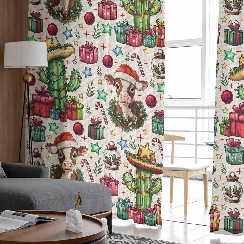 Christmas And Winter Western Cowboy Hat Curtains For Living Room Bedroom Home Decoration Window Voile Tulle Curtain Drapes