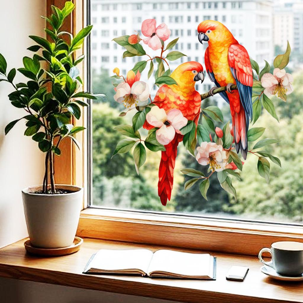 Autocolante Statice pentru Geamuri cu Ramuri de Primăvară și Păsări Ciopârlite, Decalcomanii Autoadezive din PVC Impermeabile Antistatice, Amovibile, pentru Decorarea Geamurilor și Ușilor de Sticlă de Acasă