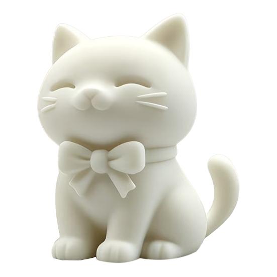3D Printed Cat Statue Figurine with Sitting Cat Bow