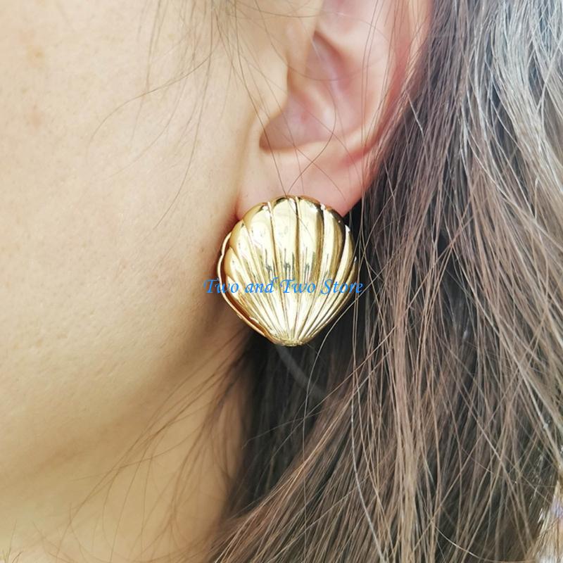 HX6F Small Shells Shaped Earring Vintage Piercing Earring Statement Jewelry CN