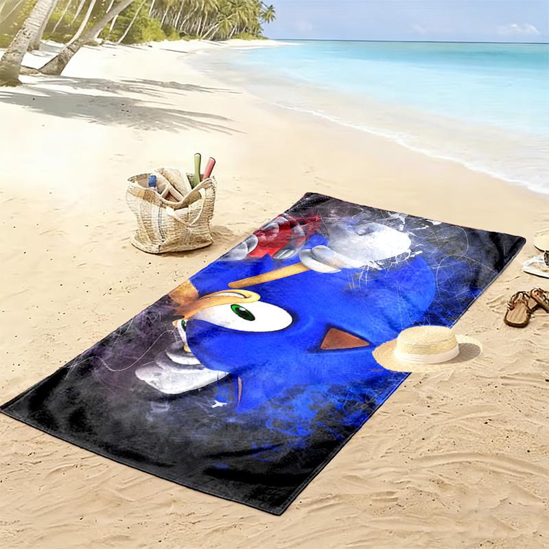 Sonic Action Print Beach Towel, Large Soft Quick Dry Towel for Beach Camping Swimming