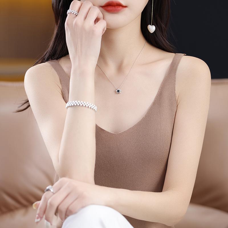 Dámské tílko MODERNÍ NOVINKA SAGA Letní Pletené tričko Základní trička bez rukávů Vesta Spodní prádlo Pletený Top Dámský výstřih do V