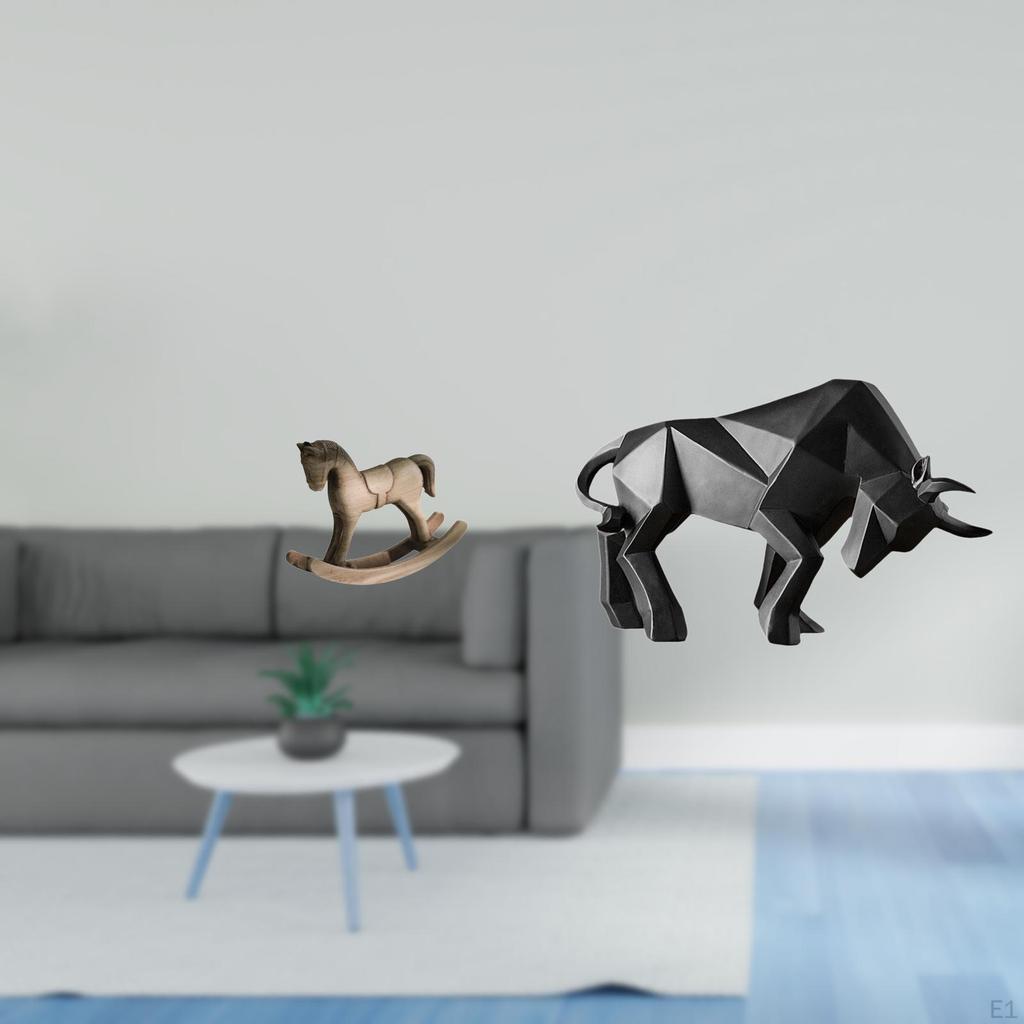 Retro Artistic Rocking Horse And Bull Sculpture Decorative Figurine for Office Centerpiece