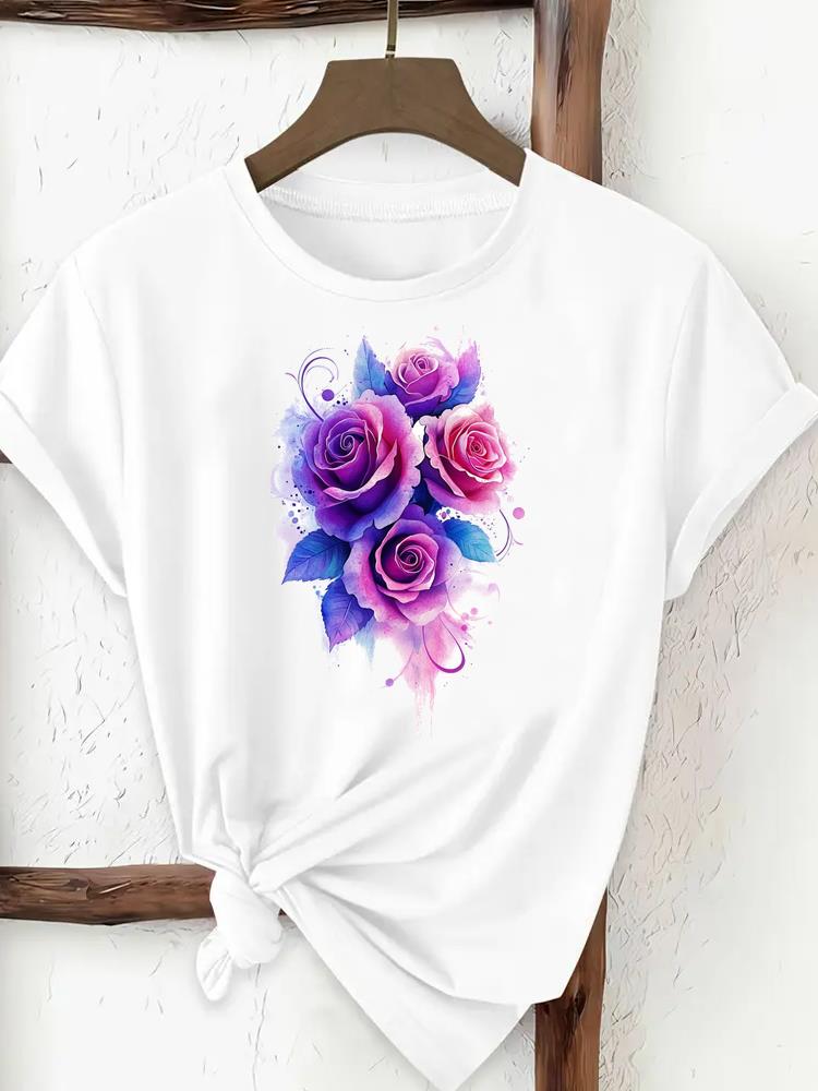 (Asian Size) trend flower cute Woman Women Fashion Tee Top Print Female Clothing Short Sleeve T Shirt Graphic T-shirts