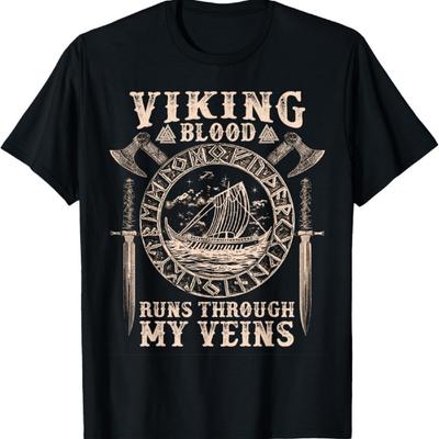 Viking Blood Runs Through My Veins Viking Ship T-Shirt T-Shirt