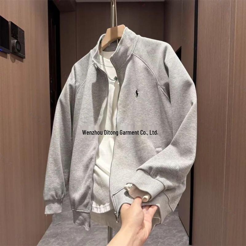 Herrhöstmode Ståkrage Jacka - Lätt Lyxig, Mångsidig, Snygg Enfärgad med Dragkedja