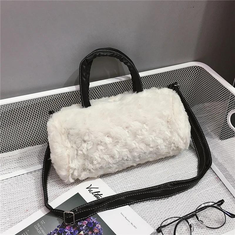 Korean version fur shoulder bag for women monochromatic oblique cross-body bag small square shoulder bag