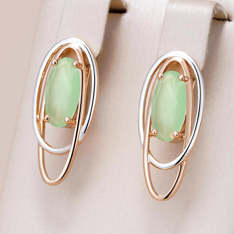 Rose Gold Color Mix Dangle Earrings For Women Personality Green Natural Zircon Party Vintage Jewelry
