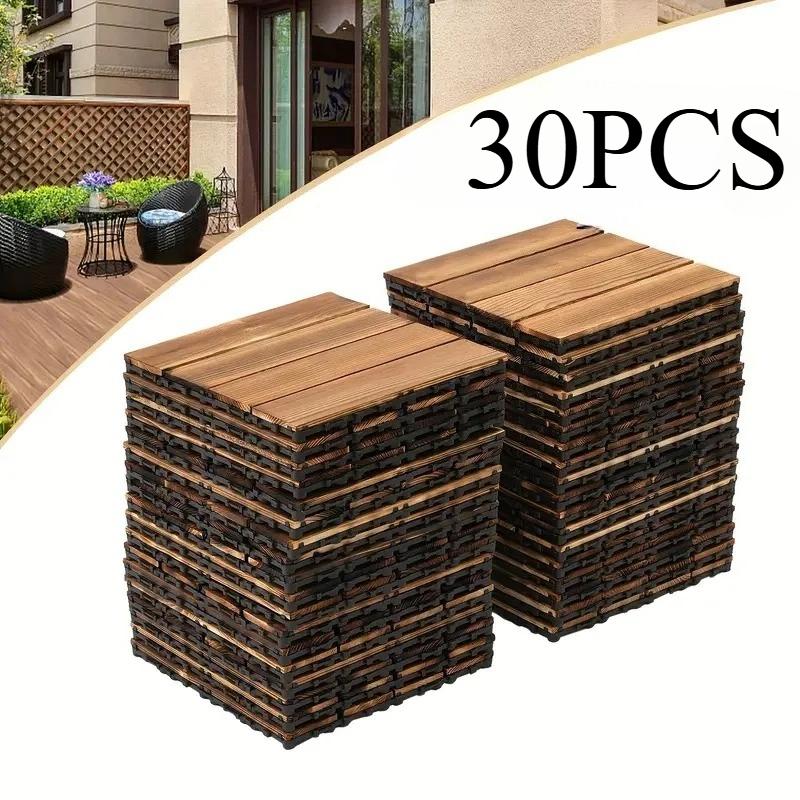 

30 шт. DIY Напольное покрытие из массива дерева с замковым соединением, 11,81x1,81 дюйма, Легко собирается и режется, Плитка для балконного сада, Деревянная плитка