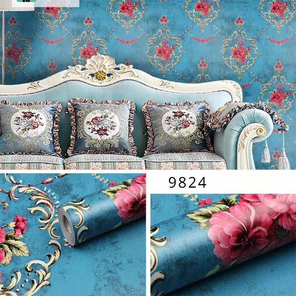 Europäischer Stil Selbstklebende Tapete Wasserdicht Wohnzimmer Schlafzimmer Tapete Blumen Kontaktpapier Heimdekorationsaufkleber