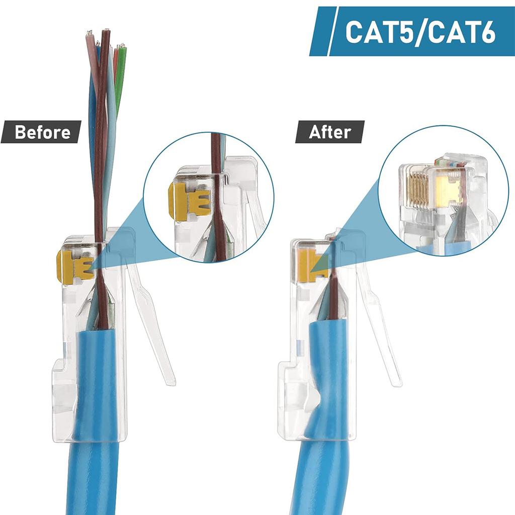 Pass Through RJ45 Crimp Tool Kit All-in-One Ethernet Crimper Cat7 Cat6 Cat5 Crimping Tool with Network Cable Tester