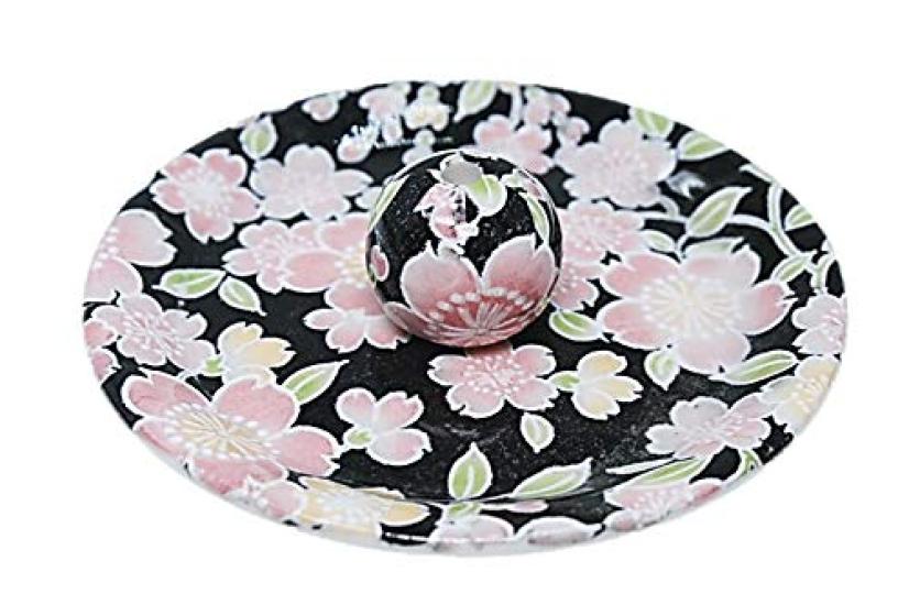 Sakura Yuzen Round Incense Plate, Mino Ware, Made in Japan, Porcelain, Incense Stand, Sakura, 9-12, ACS WEB SHOP