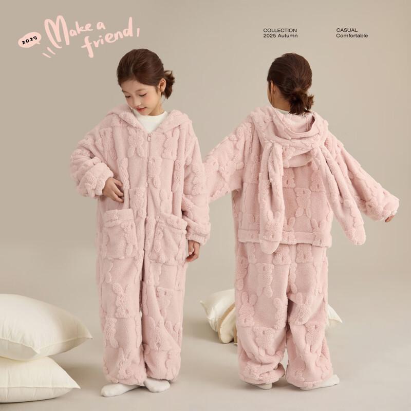 Children s Rabbit Plush Winter Warm Hooded Jumpsuit 120