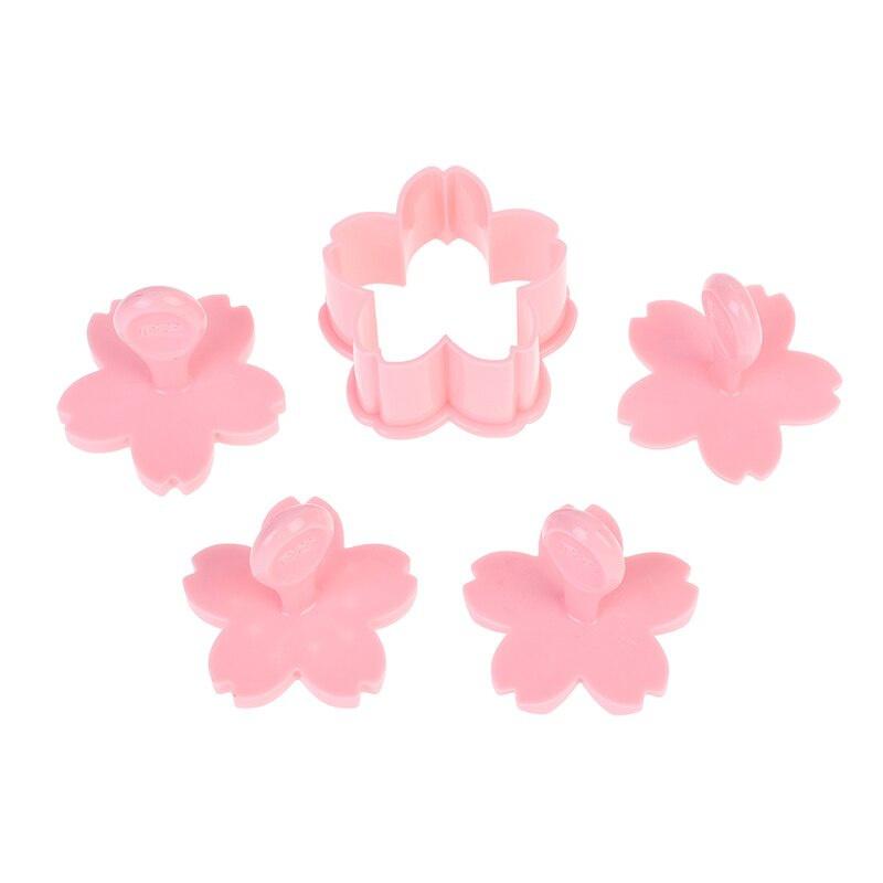 5pcs/set Cookie Cutter Sakura Cookie Mold Stamp Biscuit Mold Cutter Pink Fondant Baking Tool Baking Accessories Kitchen Tools