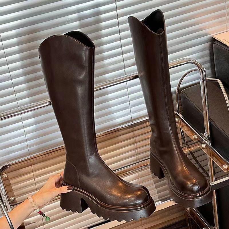 Women's Chunky Heel Over-the-Knee High Boots: 2025 Autumn/Winter Thick Sole Stovepipe, Hot Girl Style