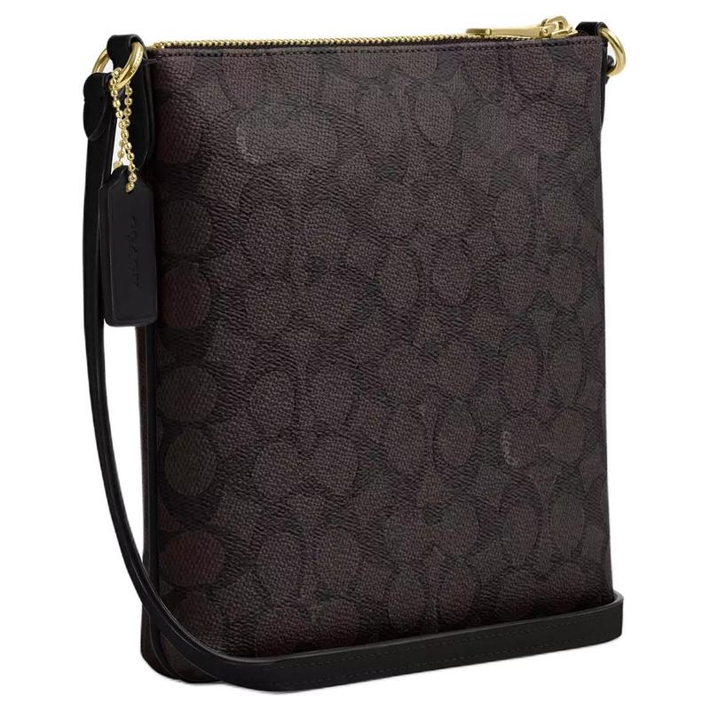 COACH Rowan 21 Gold Logo Zip Closure Coated Canvas Shoulder Crossbody Bag Small Women's Walnut and Black