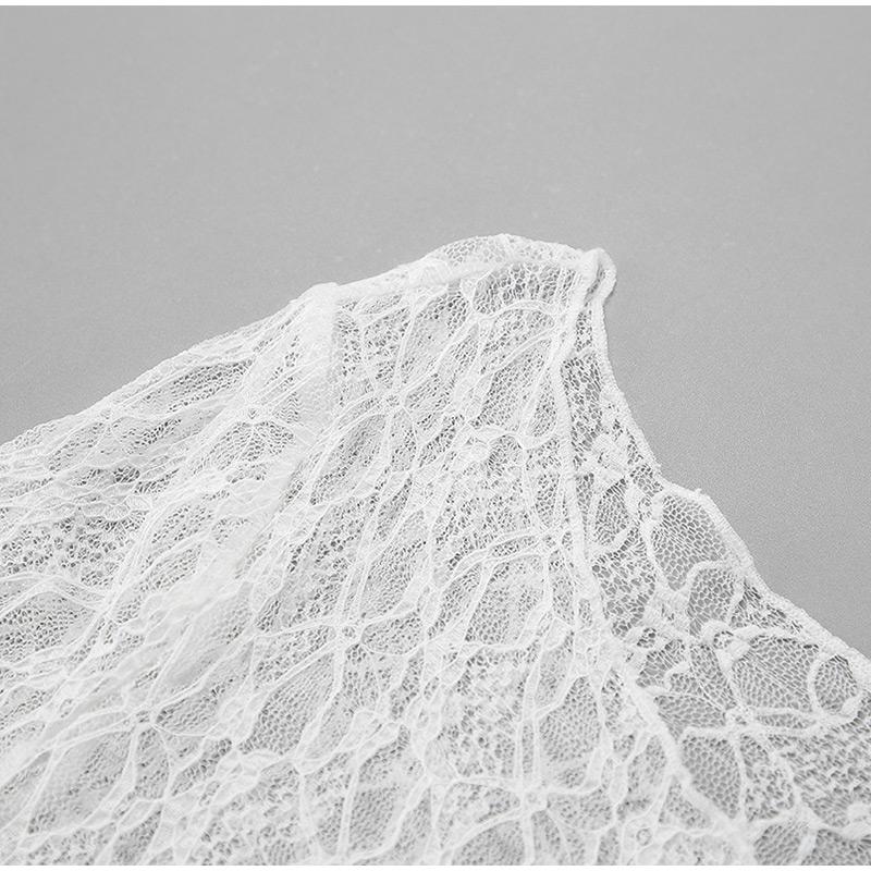 Spring and Summer Fashionable and Sexy 2-Piece Temperament Transparent Satin Lace Long Sleeved Top and Low Waist Skirt Set