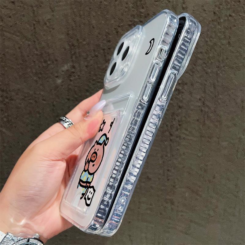 Card Slot Holder Silicone Wallet Pocket Case For  iPhone 17 Air 16 14 13 Samsung S23 S24 S25 Plus Redmi Note 14 13 12 11 10 Cover Clear Phone Bumper