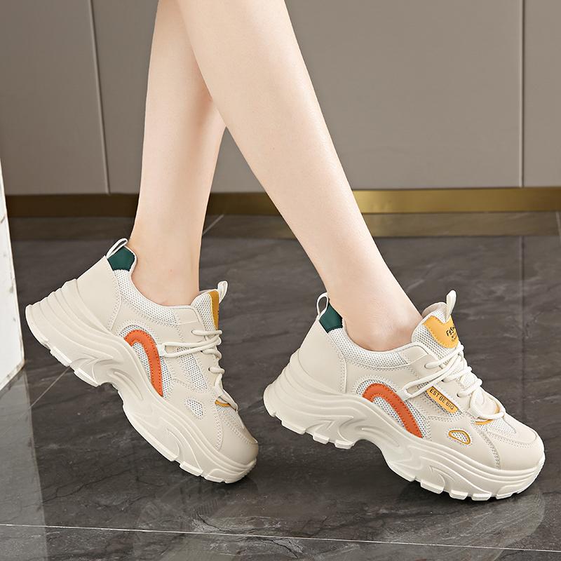 Fashion CRLAYDK Designer Chunky Sneakers for Women Platform Mesh White Casual Dad Shoes Ladies Wedge Walking Breathable Lace Up Tennis
