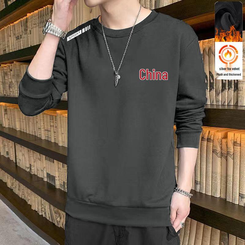 Men's 2025 Heavyweight Loose Pullover Hoodie for Teens - Velvet, No Hood, Versatile for Autumn/Winter.