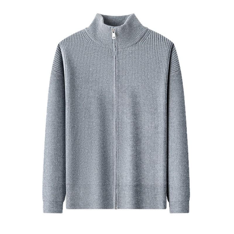 Men's Versatile Thick Knit Cardigan with Stand Collar Zipper - Autumn/Winter 2025 Warm Sweater