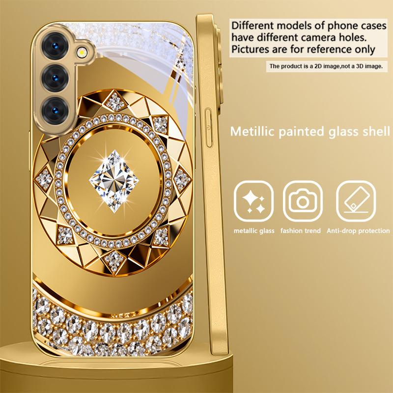 Exquisite Jewelry Art For Samsung Galaxy S26 S20 FE S21 S22 S23 Plus S24 Ultra S25Ultra S21+  S22Plus Golden glass phone case