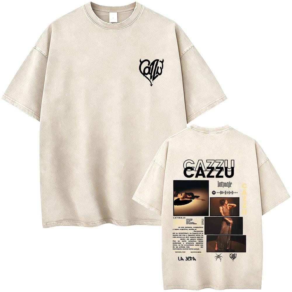Latin Trap Cazzu Washed Vintage Tshirt Men Women Fashion Pop Music T Shirt Unisex Casual Cotton Oversized Short Sleeve Tshirts