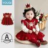 Vestido Rojo Otoñal de Princesa Youqi para Niñas de 100 Días y Primer Cumpleaños