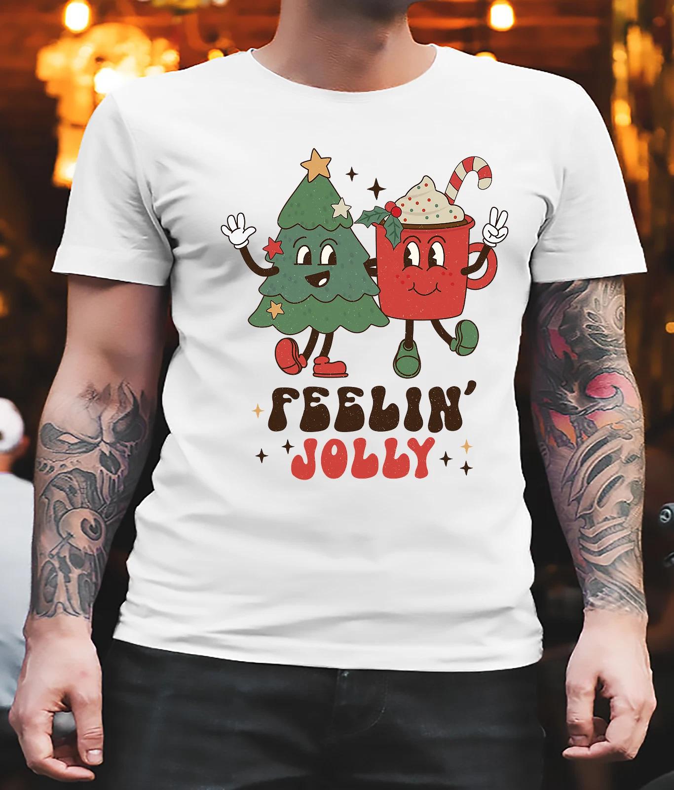 Men s and Women s T-shirts Retro Christmas Comfort Colors Shirt, Feeling Jolly Christmas XXXXL