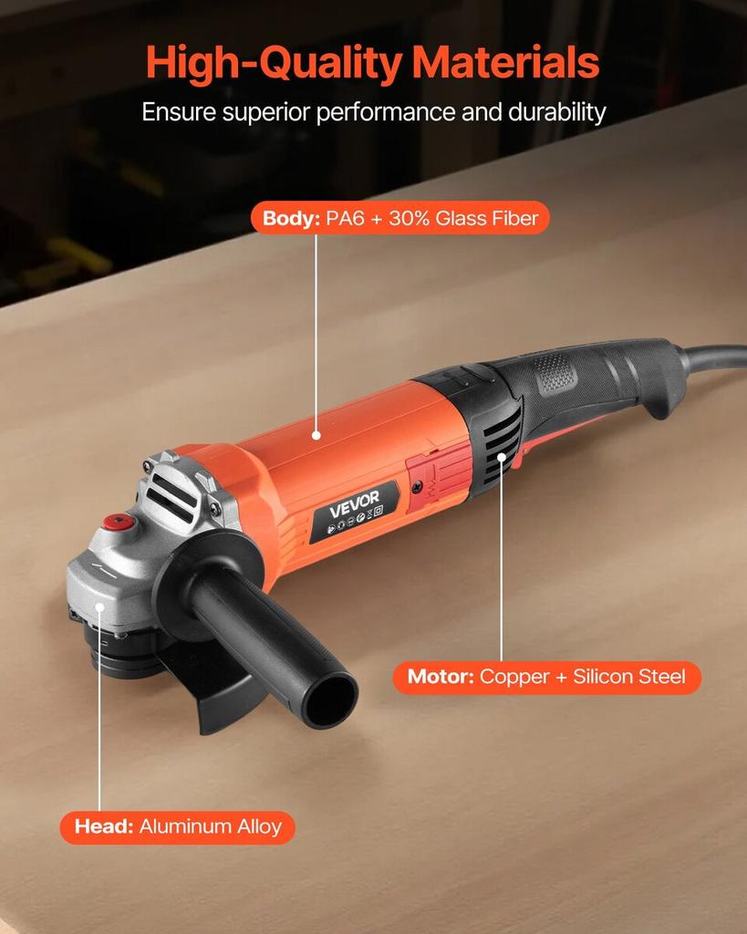 Angle Grinder, 127mm Electric Grinder Power Tool, 5.4Amps 10000RPM High-Speed Corded Angle Grinders with Adjustable Dust Guard for Metal Grinding,