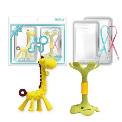 Ange Teether 2-piece Set, Nozzle, Giraffe, Lip Green, Random Delivery (silicon Clip), 1 Set, Korean Baby Products