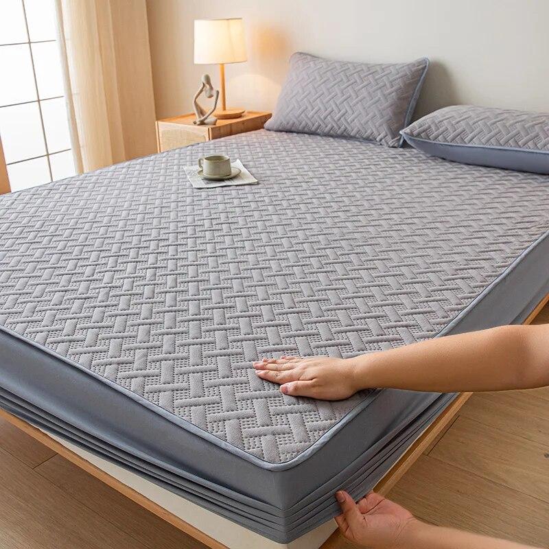 

Хлопковый наматрасник премиум-класса, однотонный эластичный простынь на подкладке, стеганый наматрасник, регулируемый прочный чехол на кровать 2xPillowcase 48x74cm