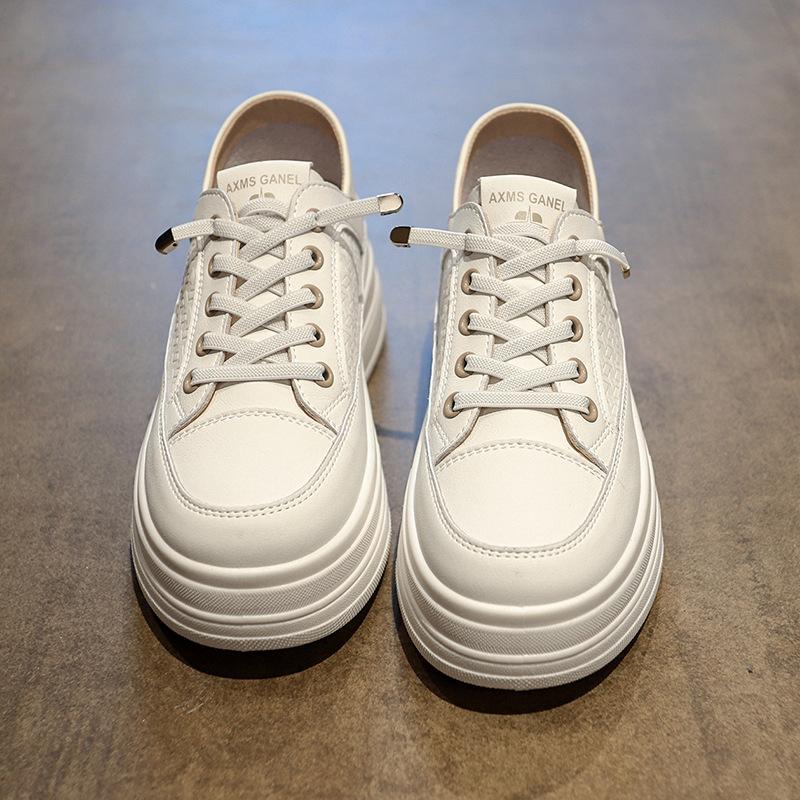 

Маленькие белые туфли на толстой подошве для новых весенних моделей для женщин, на одном педале, с внутренней высотой, из мягкой кожи с неглубоким вырезом, легкие для носки 40 бежевый