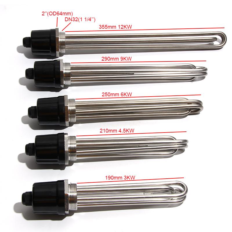 Lujinxun Heating Element With Probe / Ground Screw DN32 1 1/4" BSP Thread 3U Tubular Electrical Immersion Heater 3/4.5/6/9/12KW