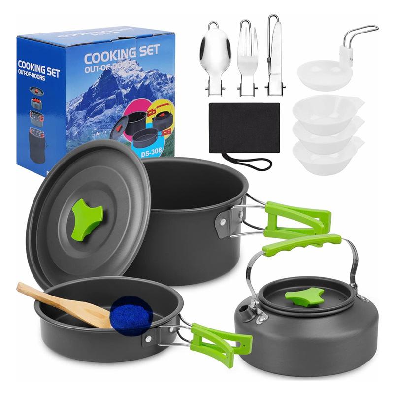 Custom High Quality Camping Supplies for 2/3 Persons Metal Aluminum Portable Outdoor Camping Cookware Kettle Pot Set 4-5L
