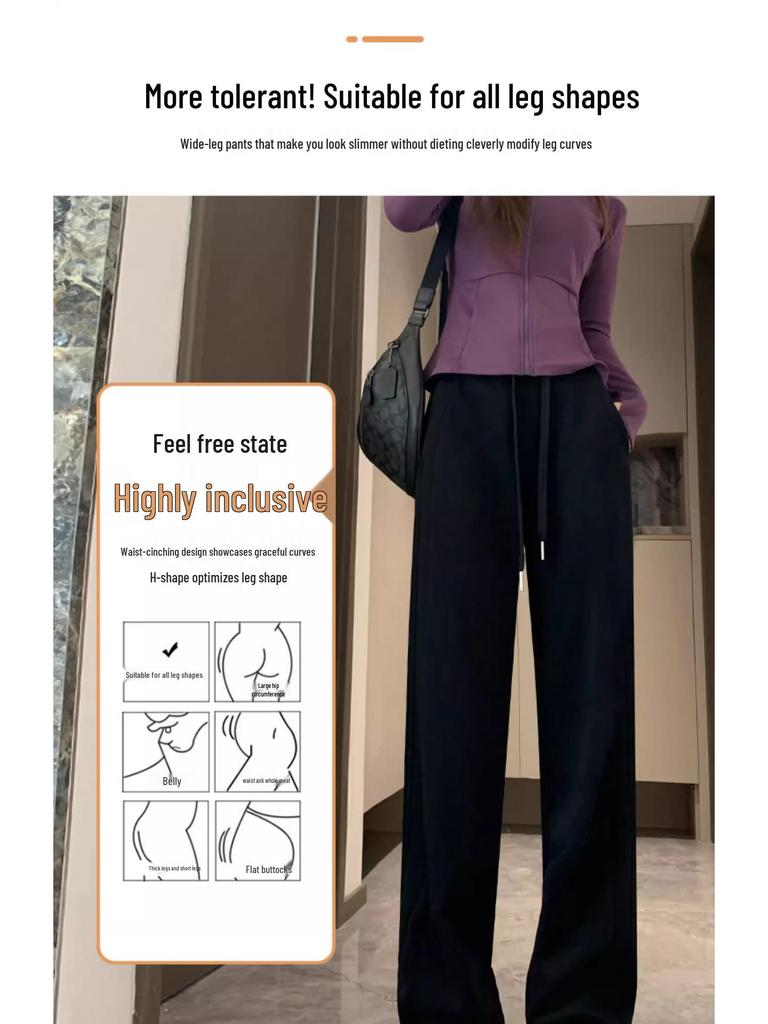 Women's Gray Wide-Leg Sweatpants: Spring & Autumn 2024 Casual Loose Fit