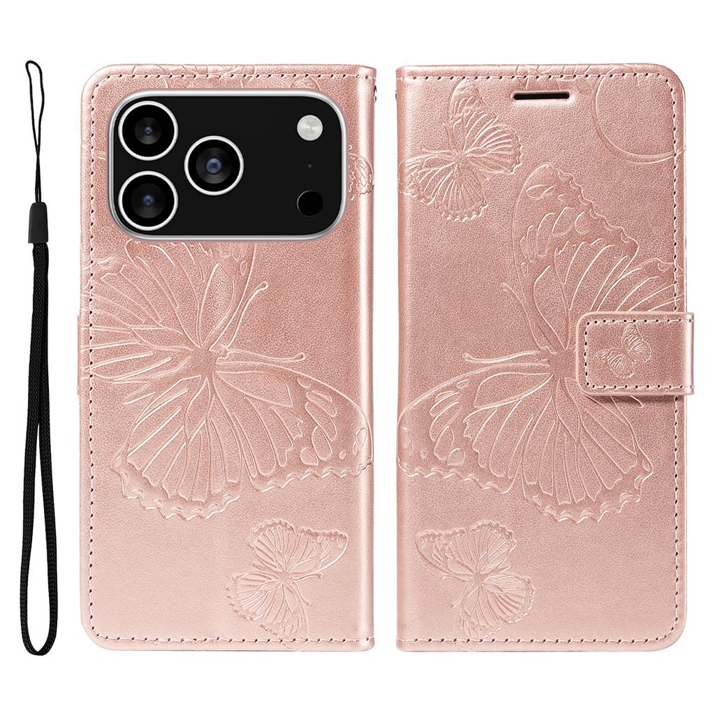 For iPhone 17 Pro Wallet Case Floral Butterfly Imprinted Leather Phone Cover Stand