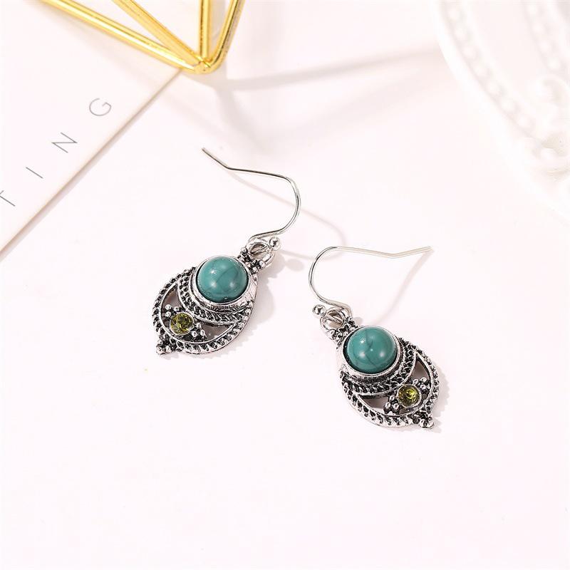 Hot Bohemia Earring 925 Sterling Silver Hook Hanging Dangle Earrings Colorful Glaze Natural Stone Long Drop Earrings for Women