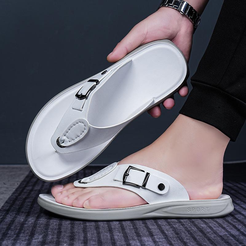 Fashion Men's Flip Flops High Quality Cowhide Leather Slippers Casual Beach Slippers for Men Non-slip Flat Slippers Summer Men's Sandals