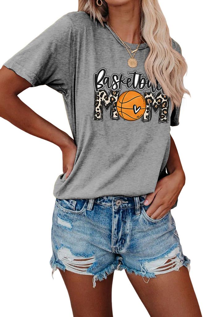 Summer crewneck Tshirt basketball mom print new loose fashion shortsleeved top Womens casual pullover