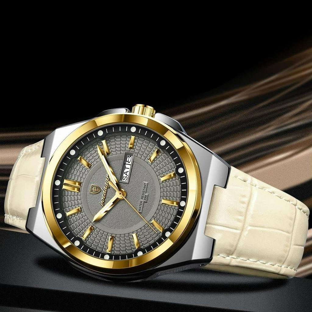 POEDAGAR Luxury Fashion Man Wristwatch Waterproof Luminous Date Week Big Dial Quartz Men's Watches Casual Leather Men Watch