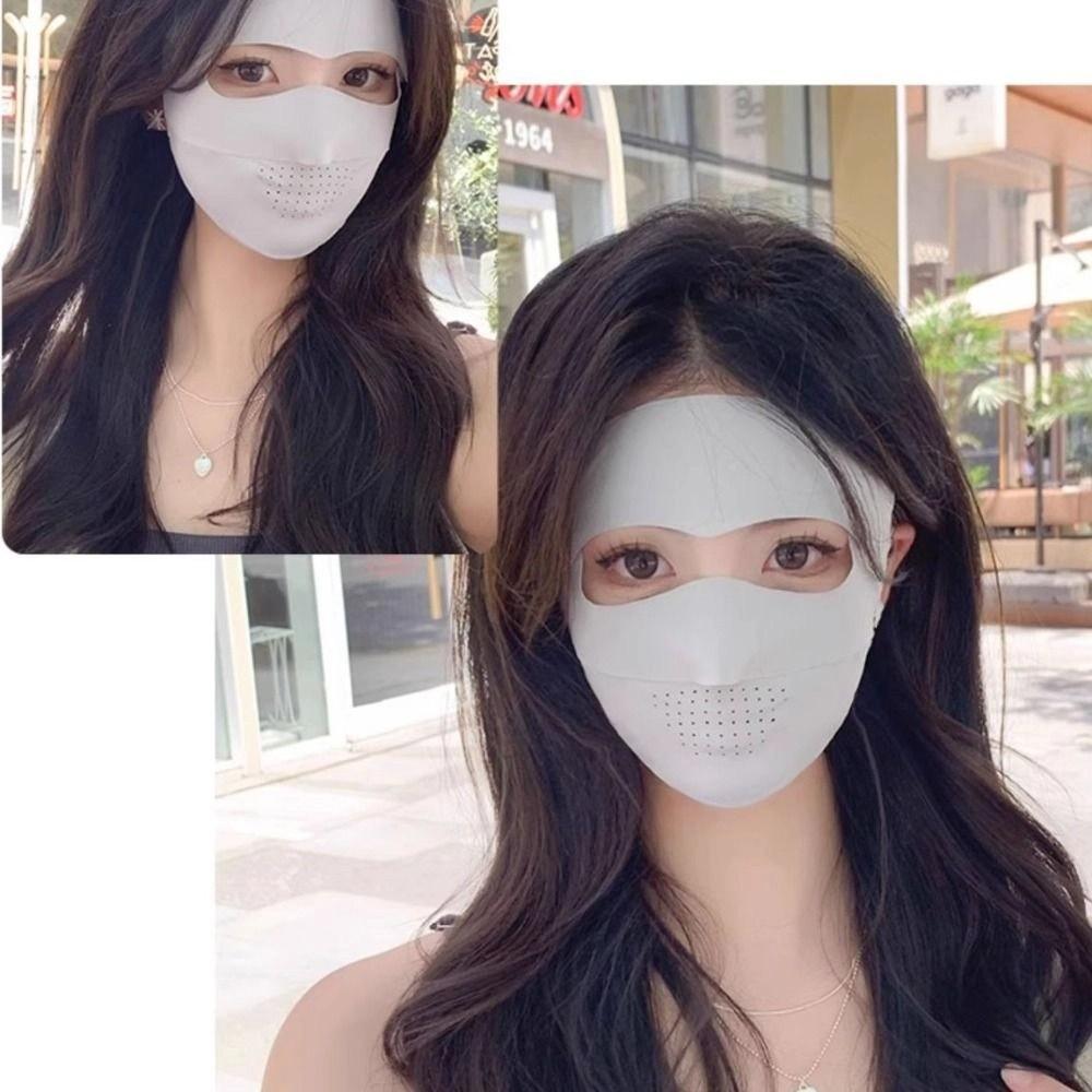Solid Color Full Face Mask Neck Protection Ice Silk Mask Adjustable Womne Face Shield  Hiking