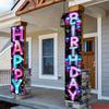 Happy Birthday Porch Sign Neon Hooks Easyhang 1 Pair Polyester 30x180cm Indoor Outdoor Decor