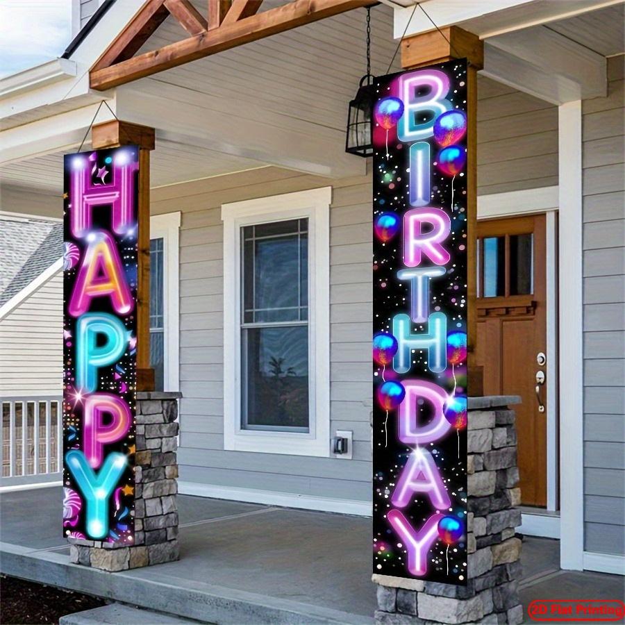 Happy Birthday Porch Sign Neon Hooks Easyhang 1 Pair Polyester 30x180cm Indoor Outdoor Decor